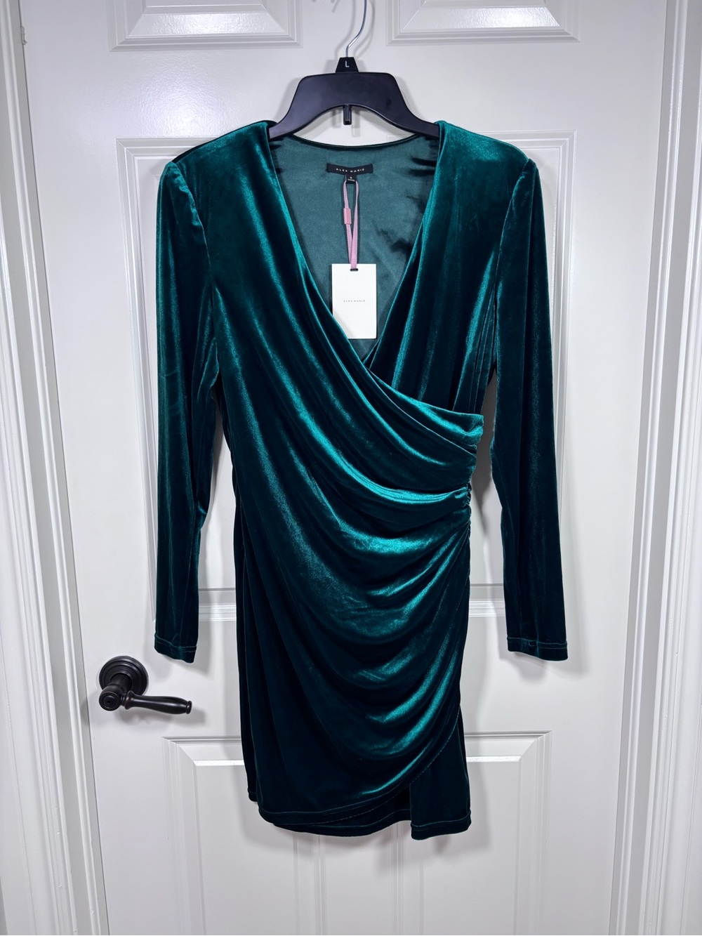 NWT Alex Marie Velvet Ruched V-Neck Long Sleeve Bodycon Mini Dress Women’s 6